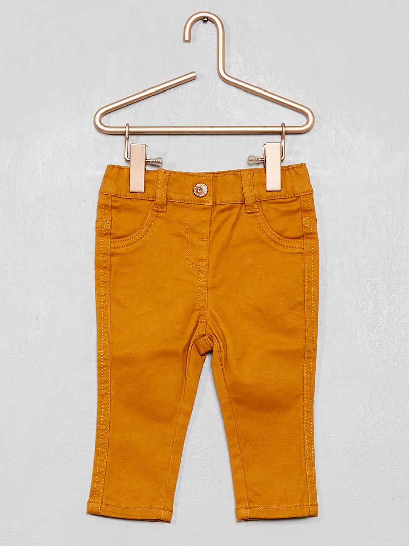 Pantalon slim en twill stretch jaune moutarde - Kiabi