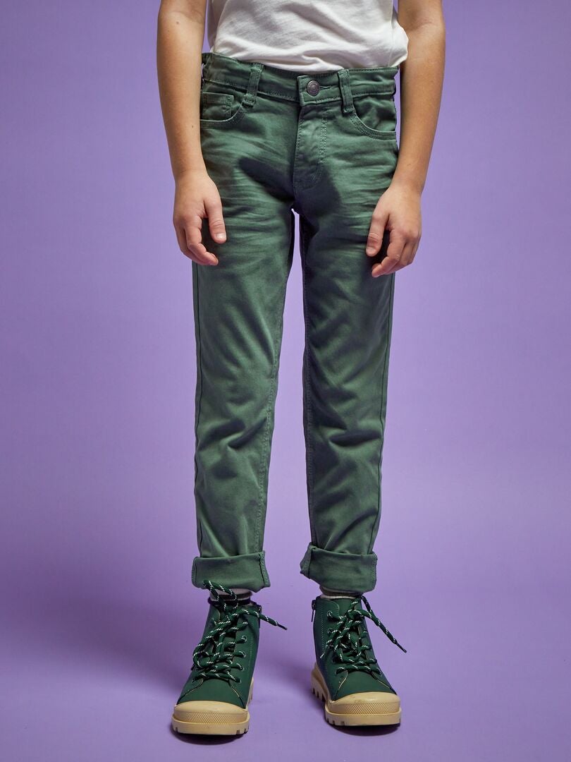 Pantalon slim en twill Vert - Kiabi
