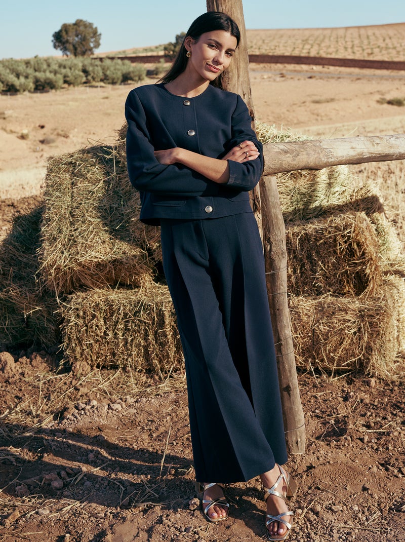 Pantalon slim femme en chaîne et trame Bleu - Kiabi