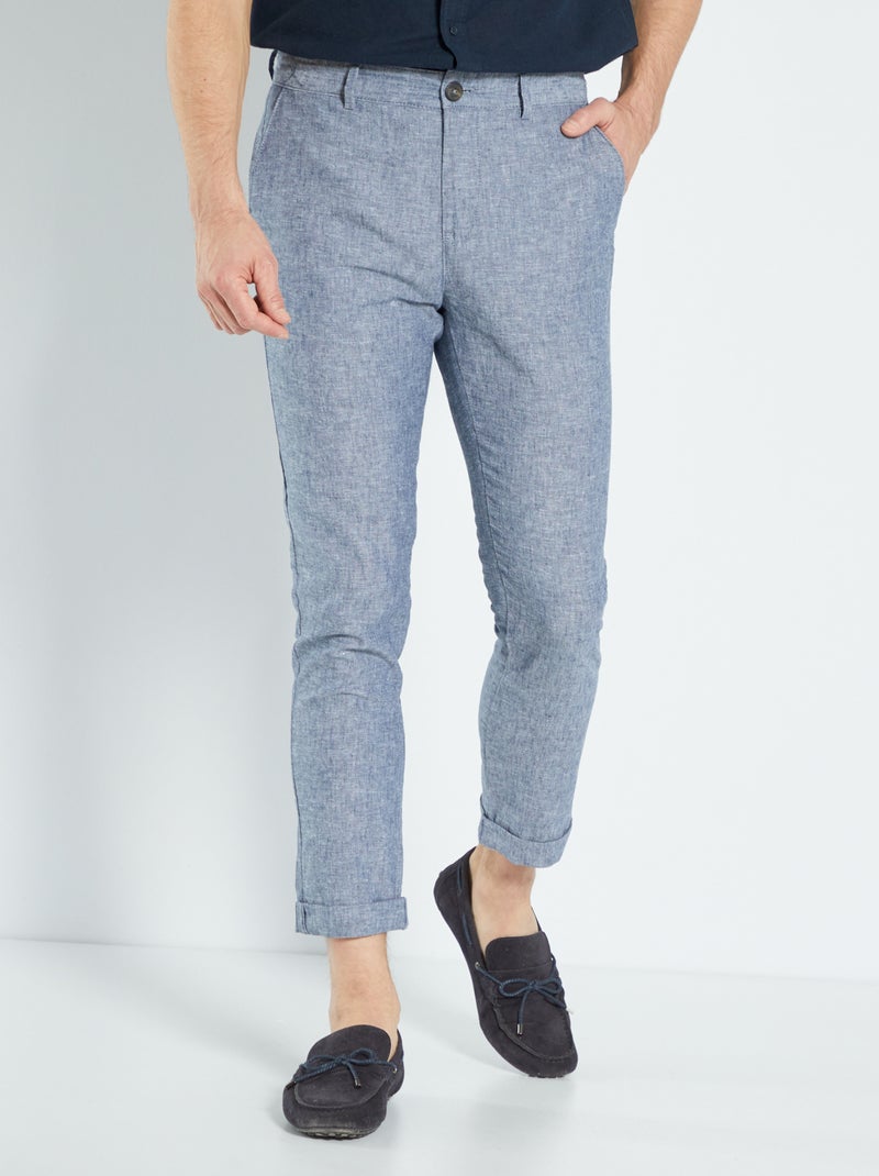 Pantalon slim fit chino bleu chambray - Kiabi