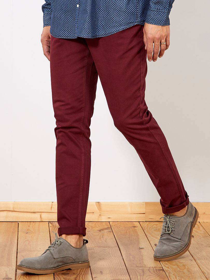 Pantalon slim L38 + de 2m bordeaux - Kiabi