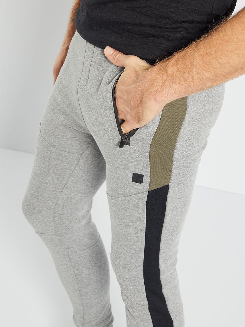 Pantalon sport color block gris chiné - Kiabi