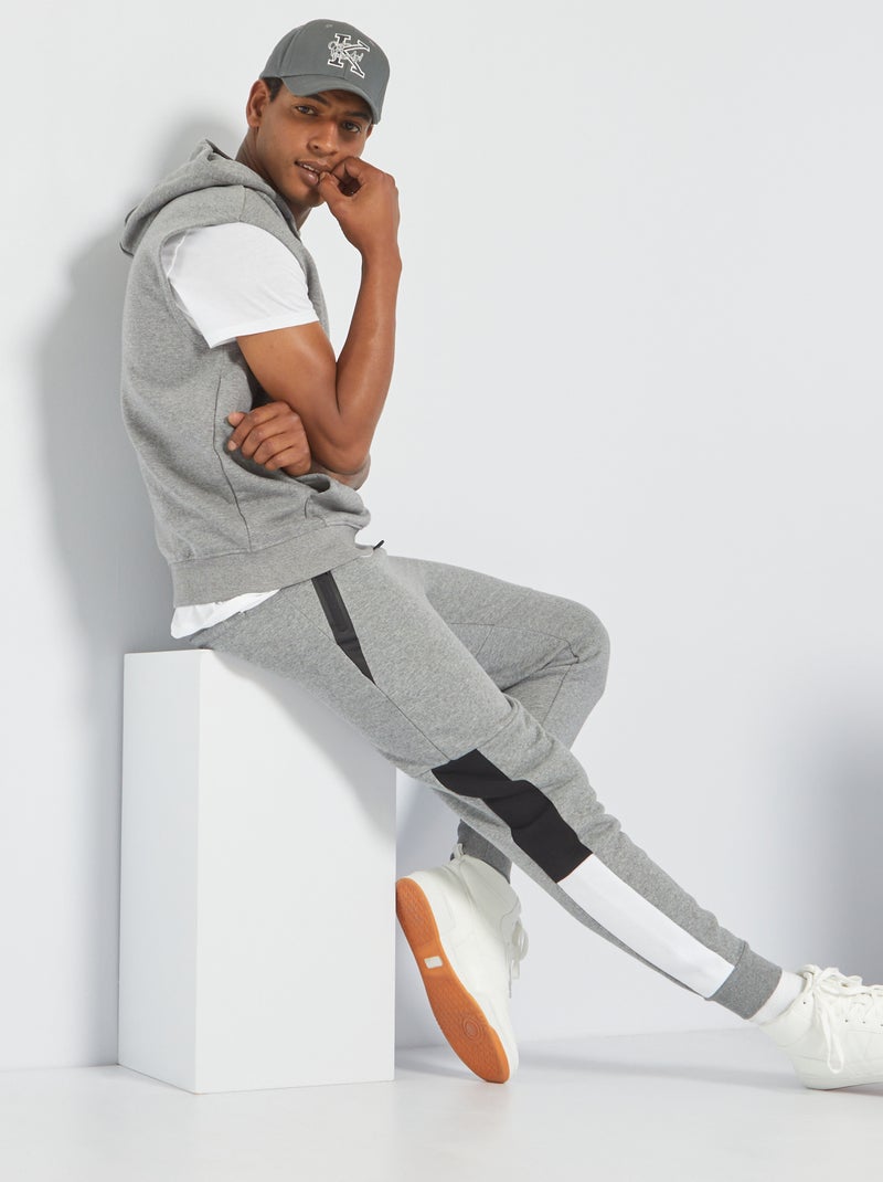 Pantalon sport color block Gris chiné - Kiabi