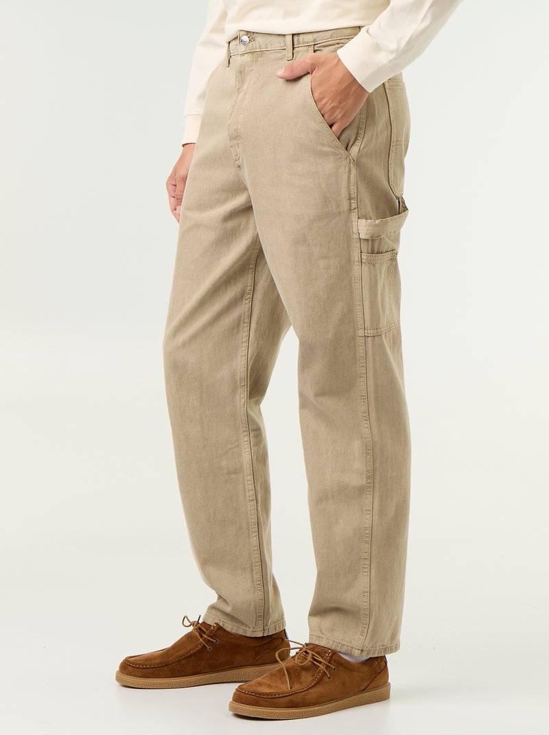 Pantalon style carpenter en denim Beige - Kiabi