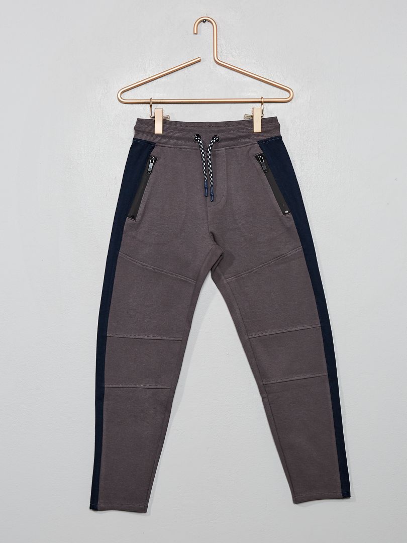 Pantalon style jogging en molleton piqué gris/marine - Kiabi