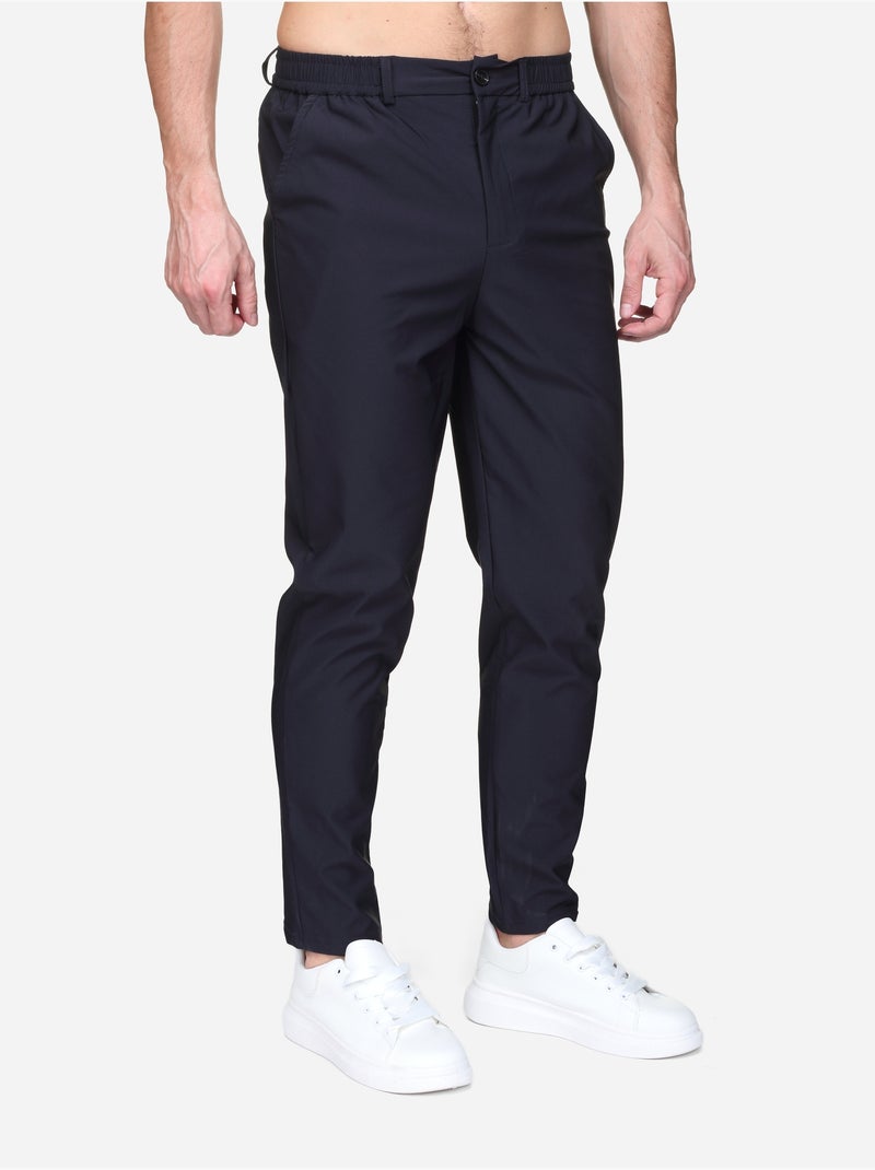 Pantalon taille elastique à bouton Bleu foncé - Kiabi