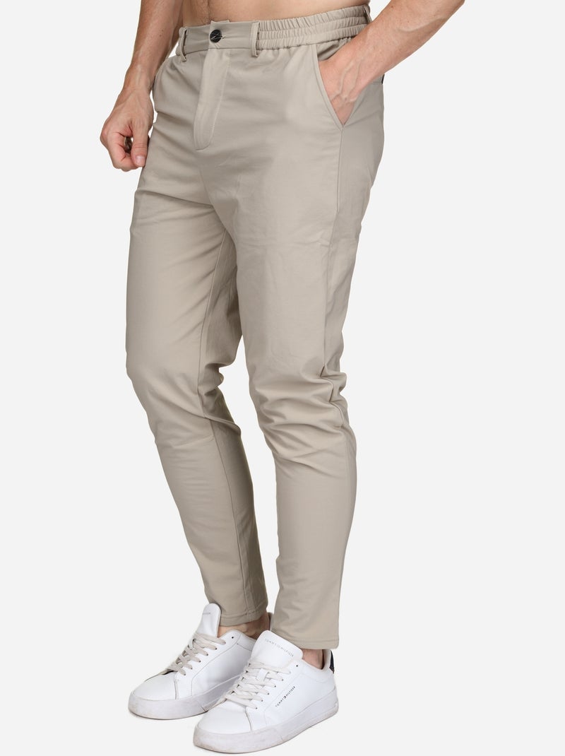 Pantalon taille elastique à bouton Crème - Kiabi