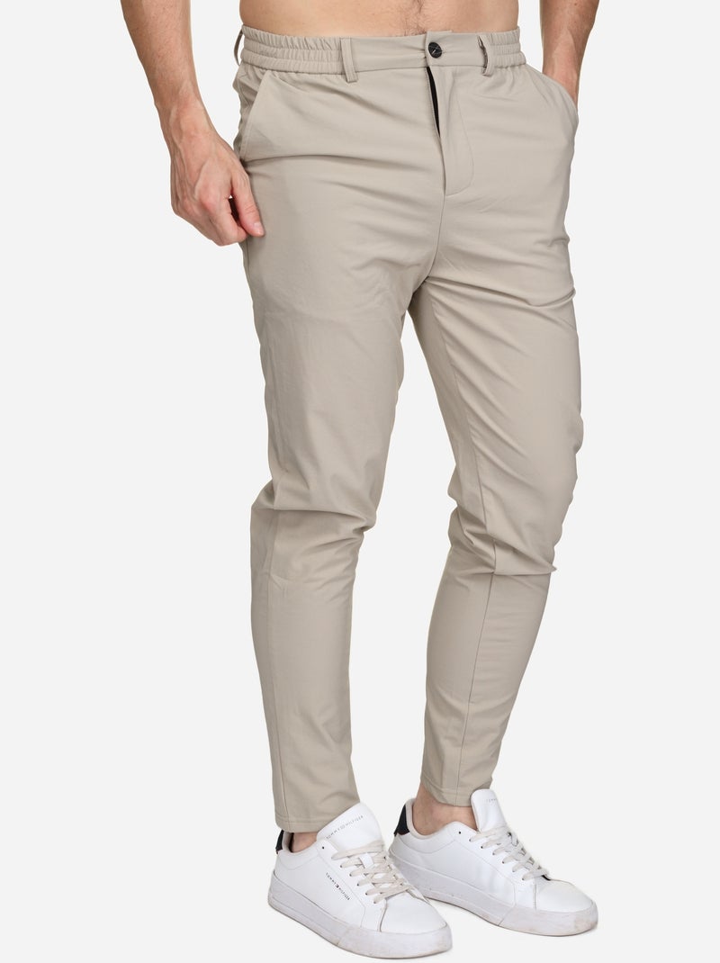 Pantalon taille elastique à bouton Crème - Kiabi