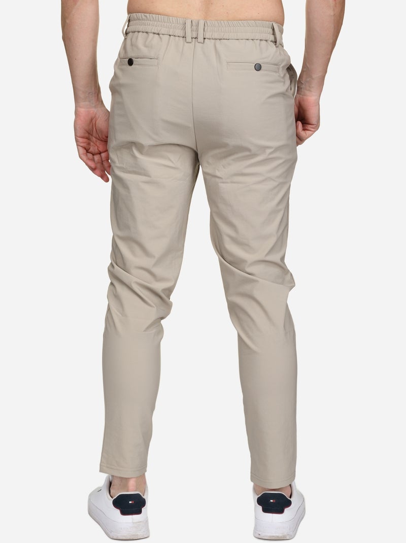 Pantalon taille elastique à bouton Crème - Kiabi