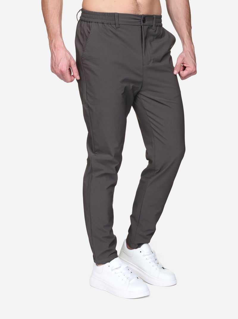 Pantalon taille elastique à bouton Kaki foncé - Kiabi