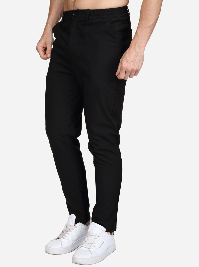 Pantalon taille elastique à bouton Noir - Kiabi
