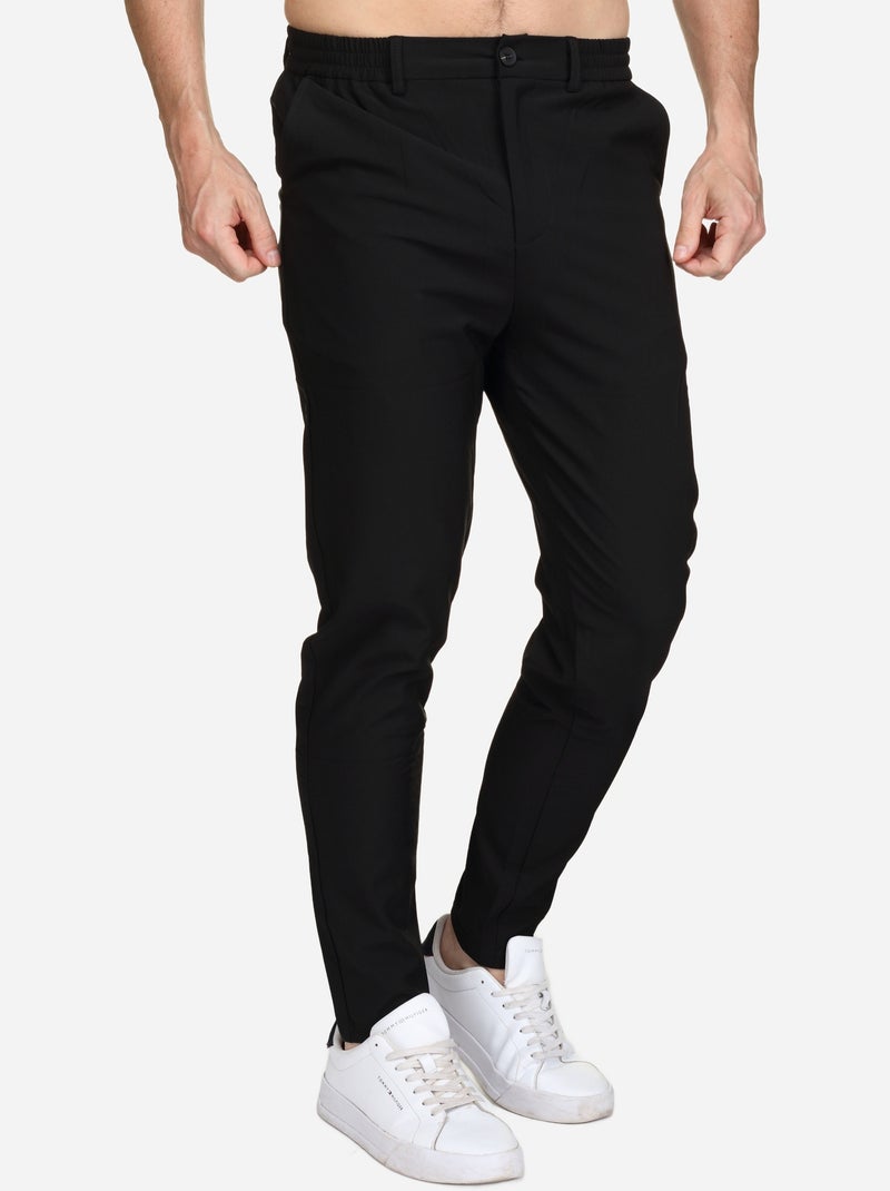 Pantalon taille elastique à bouton Noir - Kiabi