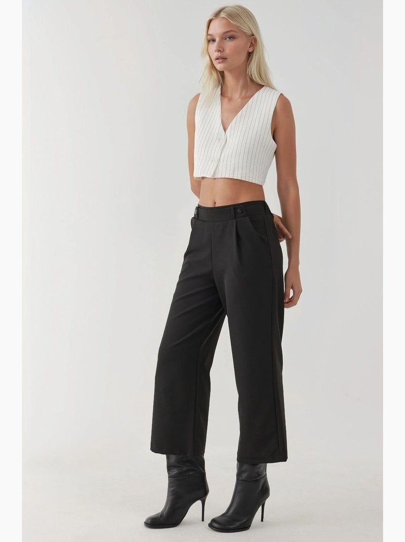Pantalon taille haute à boutons hiccup Noir - Kiabi
