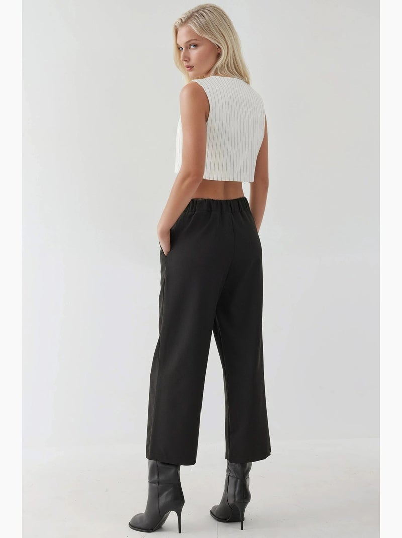 Pantalon taille haute à boutons hiccup Noir - Kiabi