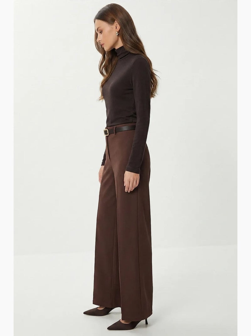 Pantalon taille haute à jambes larges avec ceinture istanbul Marron chocolat - Kiabi