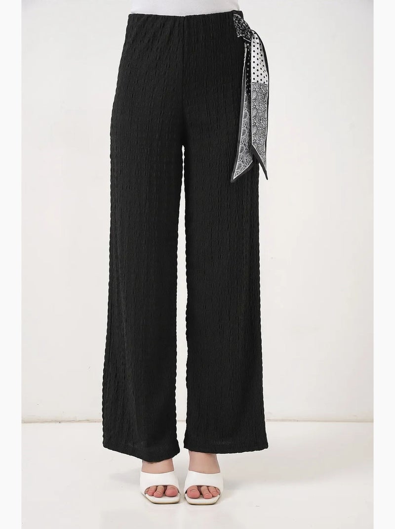 Pantalon taille haute à jambes larges avec détail de nœud bdart Noir - Kiabi
