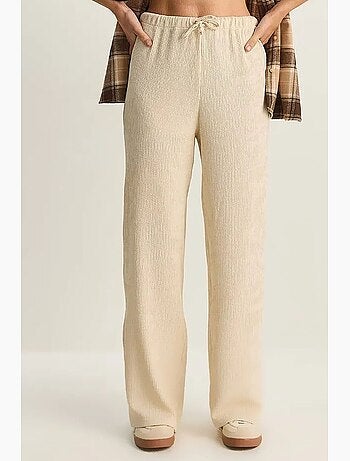 Pantalon taille haute à jambes larges en seersucker lucci