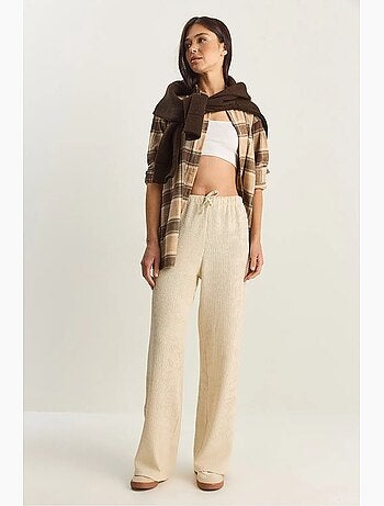 Pantalon taille haute à jambes larges en seersucker lucci