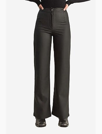 Pantalon taille haute à jambes larges en similicuir lucci