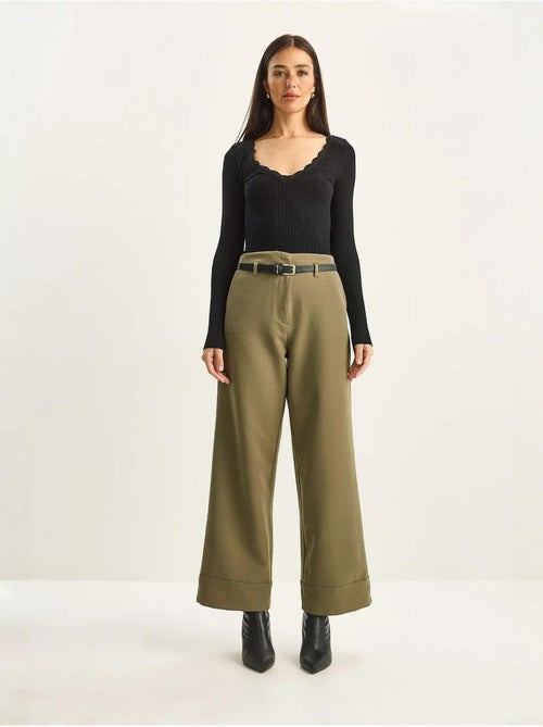 Pantalon taille haute à jambes larges lucci - Kiabi