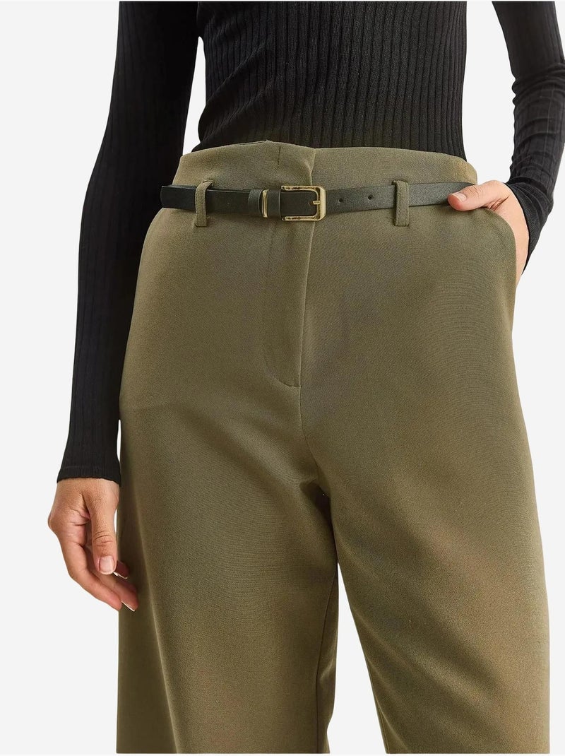 Pantalon taille haute à jambes larges lucci Kaki - Kiabi