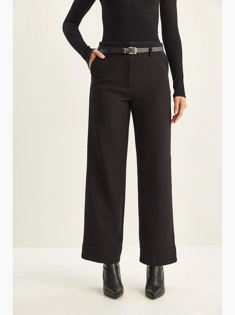 Pantalon taille haute à jambes larges lucci Noir - Kiabi