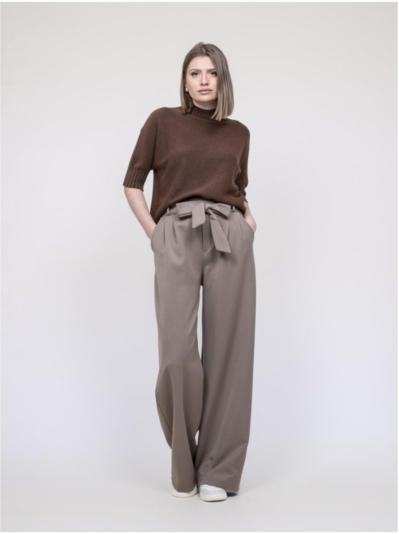 Pantalon taille haute EDERINA Beige - Kiabi