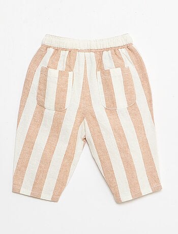Pantalon taille haute en coton et lin