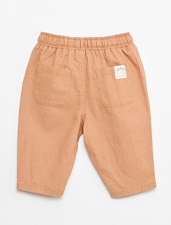 Pantalon taille haute en coton et lin