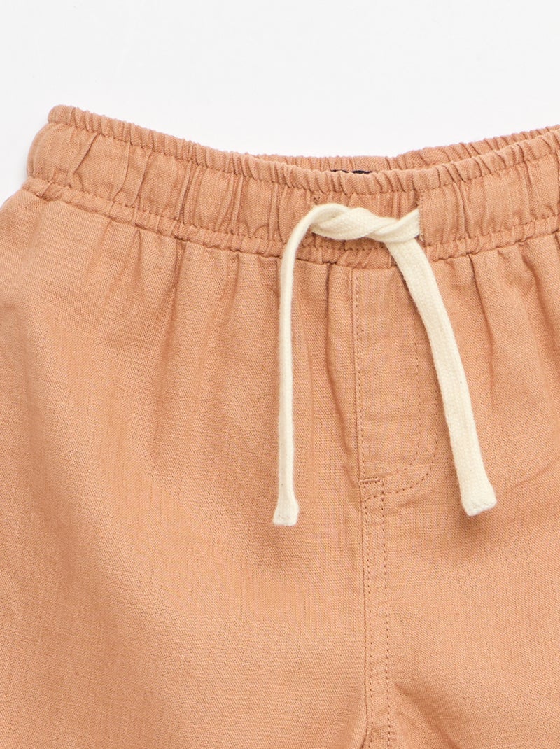 Pantalon taille haute en coton et lin Marron - Kiabi