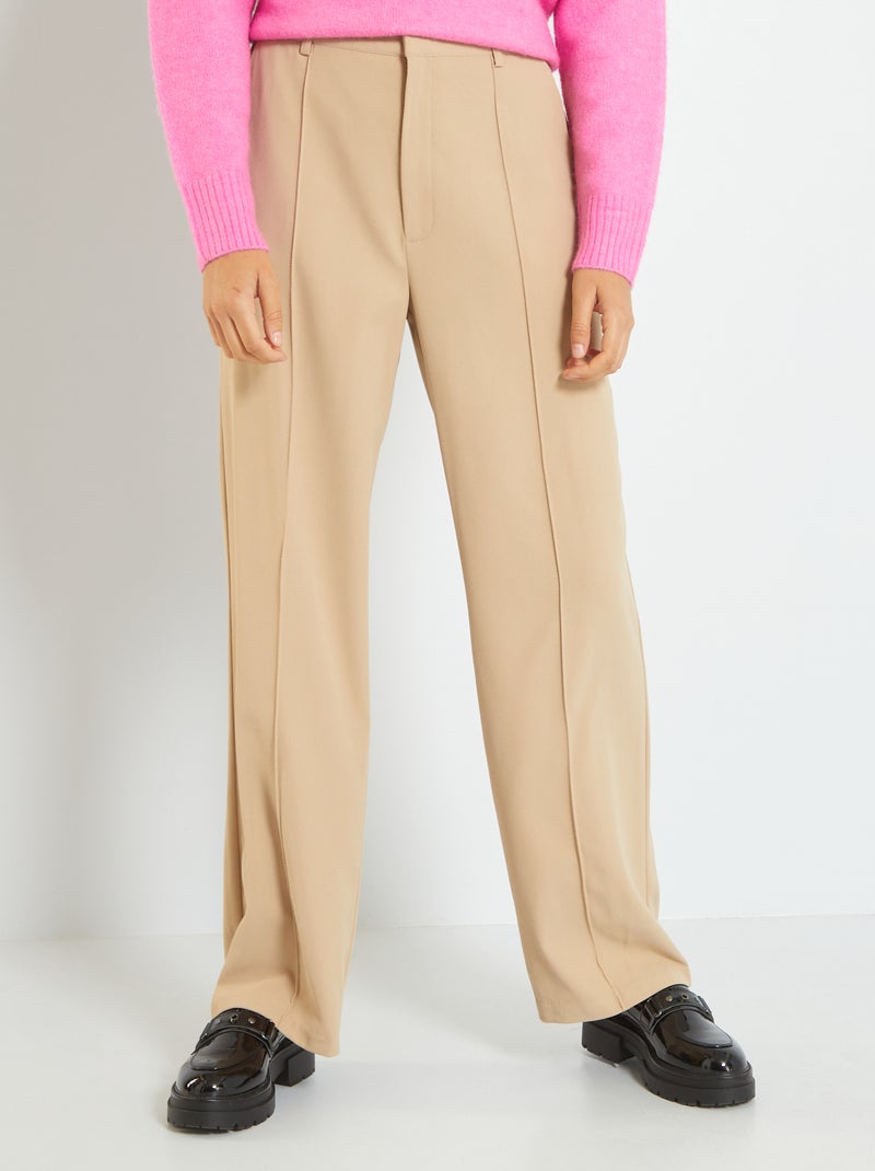 Pantalon taille haute en twill Beige - Kiabi