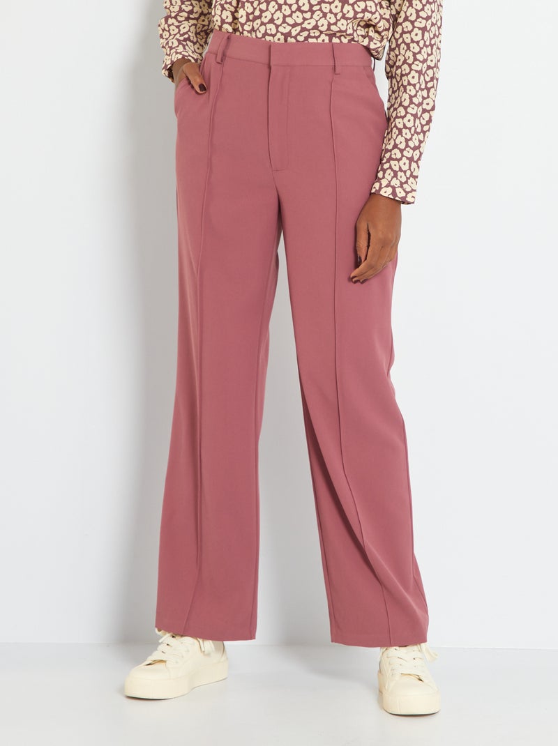 Pantalon taille haute en twill Rose - Kiabi