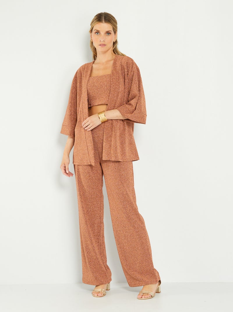 Pantalon taille haute maille irisée Cuivre - Kiabi