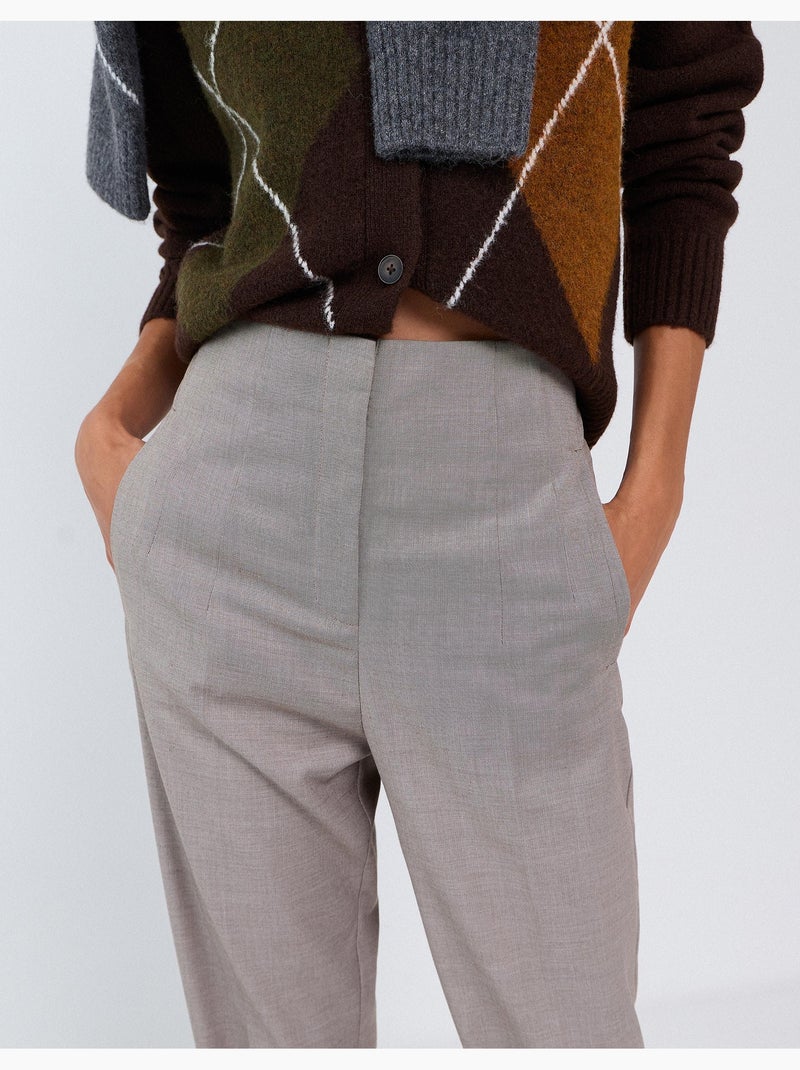 Pantalon taille haute, mo fashion Beige - Kiabi