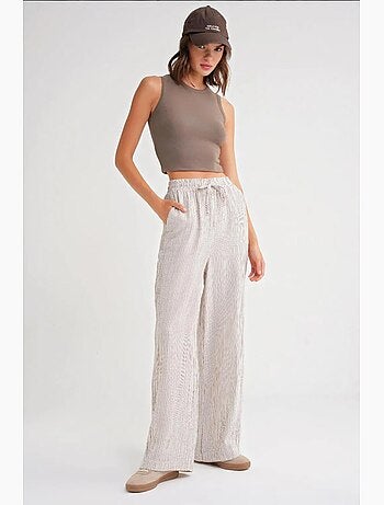 Pantalon taille haute rayé à cordon de serrage mixray
