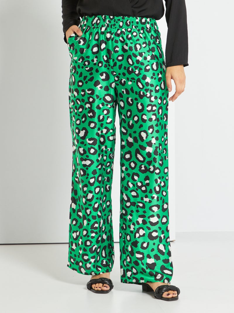 Pantalon taille haute satinée Vert - Kiabi