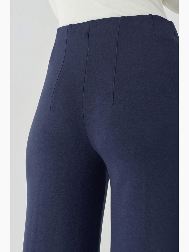 Pantalon texturé taille haute à jambes larges hiccup Bleu marine - Kiabi