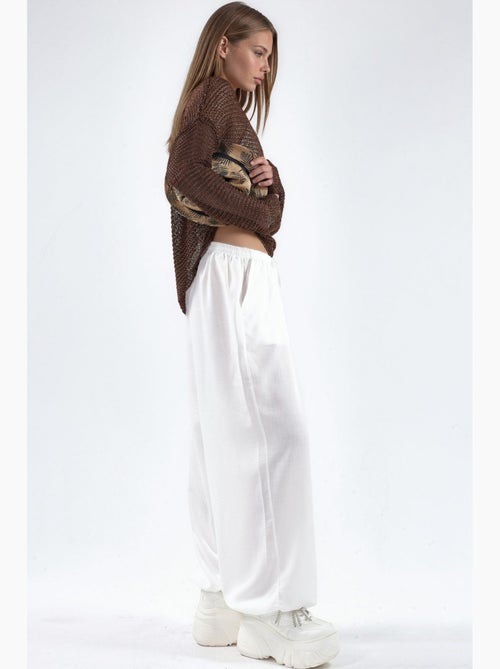 Pantalon tissé à jambe large avec taille à cordon de serrage busem - Kiabi