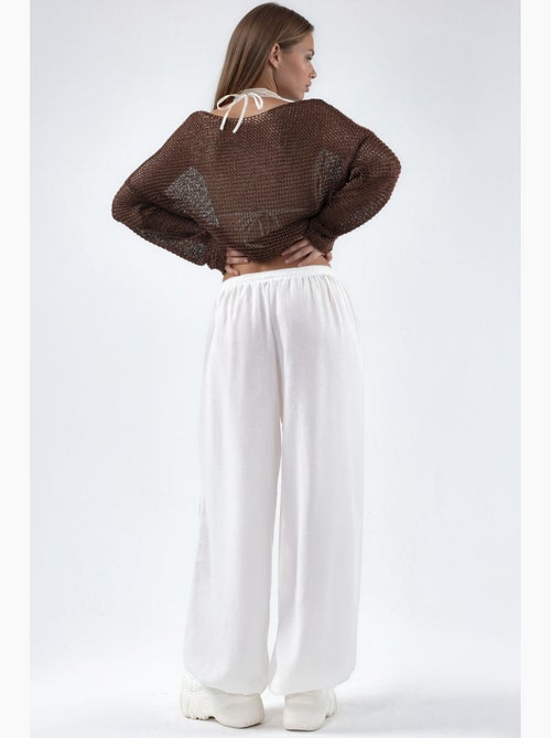 Pantalon tissé à jambe large avec taille à cordon de serrage busem - Kiabi