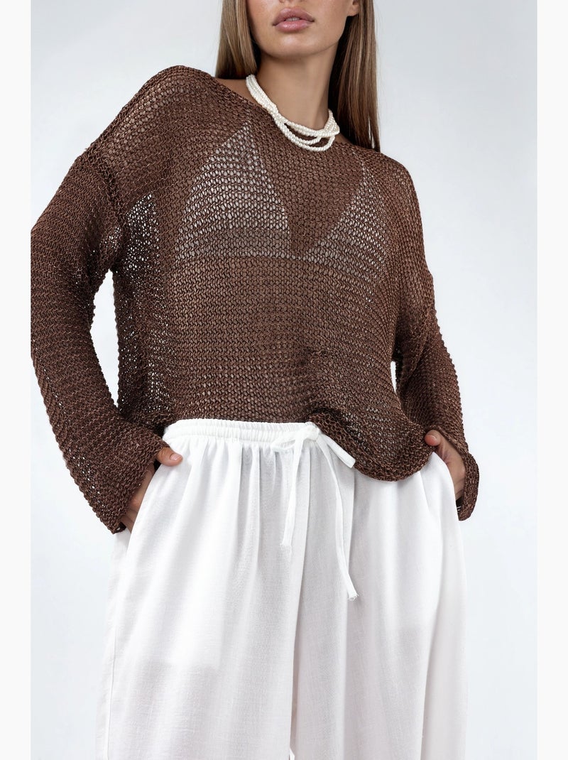 Pantalon tissé à jambe large avec taille à cordon de serrage busem Blanc - Kiabi