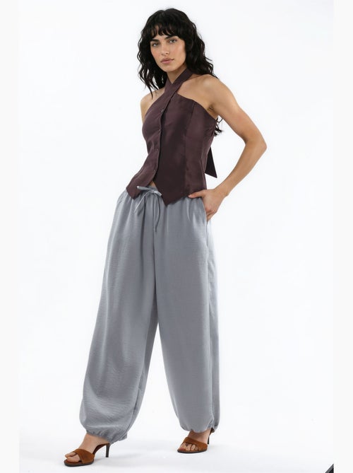Pantalon tissé à jambe large avec taille à cordon de serrage busem - Kiabi