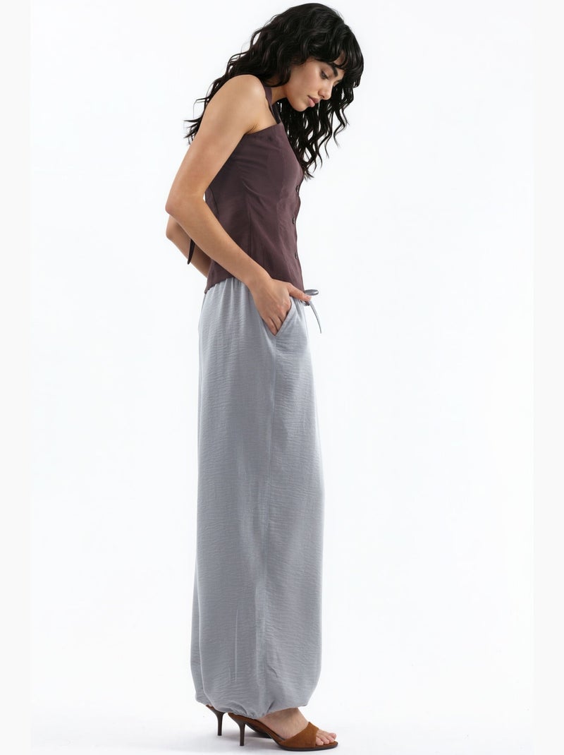 Pantalon tissé à jambe large avec taille à cordon de serrage busem Gris clair - Kiabi