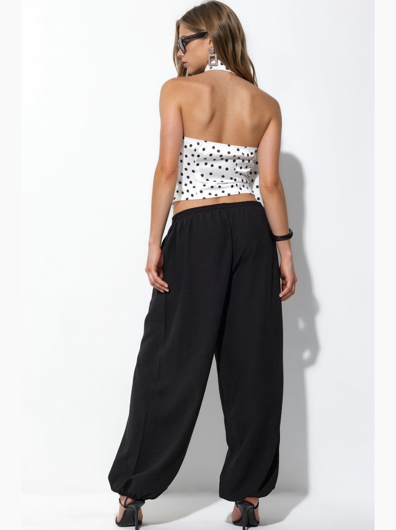 Pantalon tissé à jambe large avec taille à cordon de serrage busem Noir - Kiabi