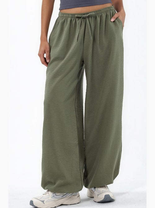 Pantalon tissé à jambe large avec taille à cordon de serrage busem - Kiabi