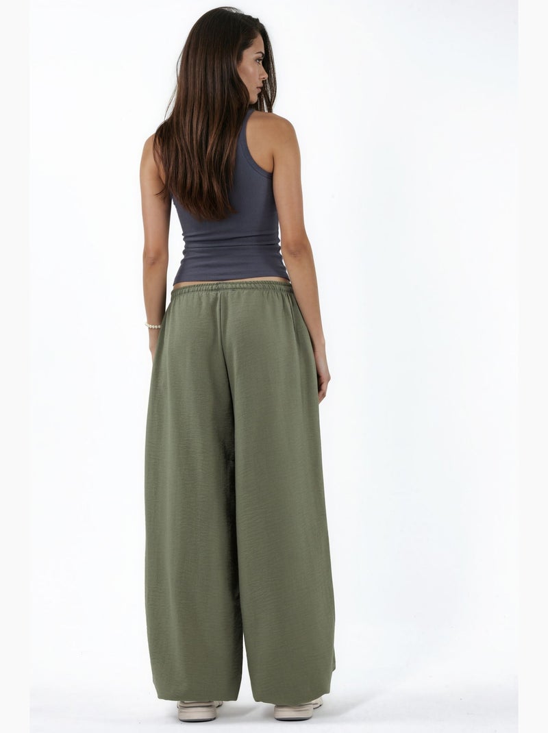 Pantalon tissé à jambe large avec taille à cordon de serrage busem Vert - Kiabi
