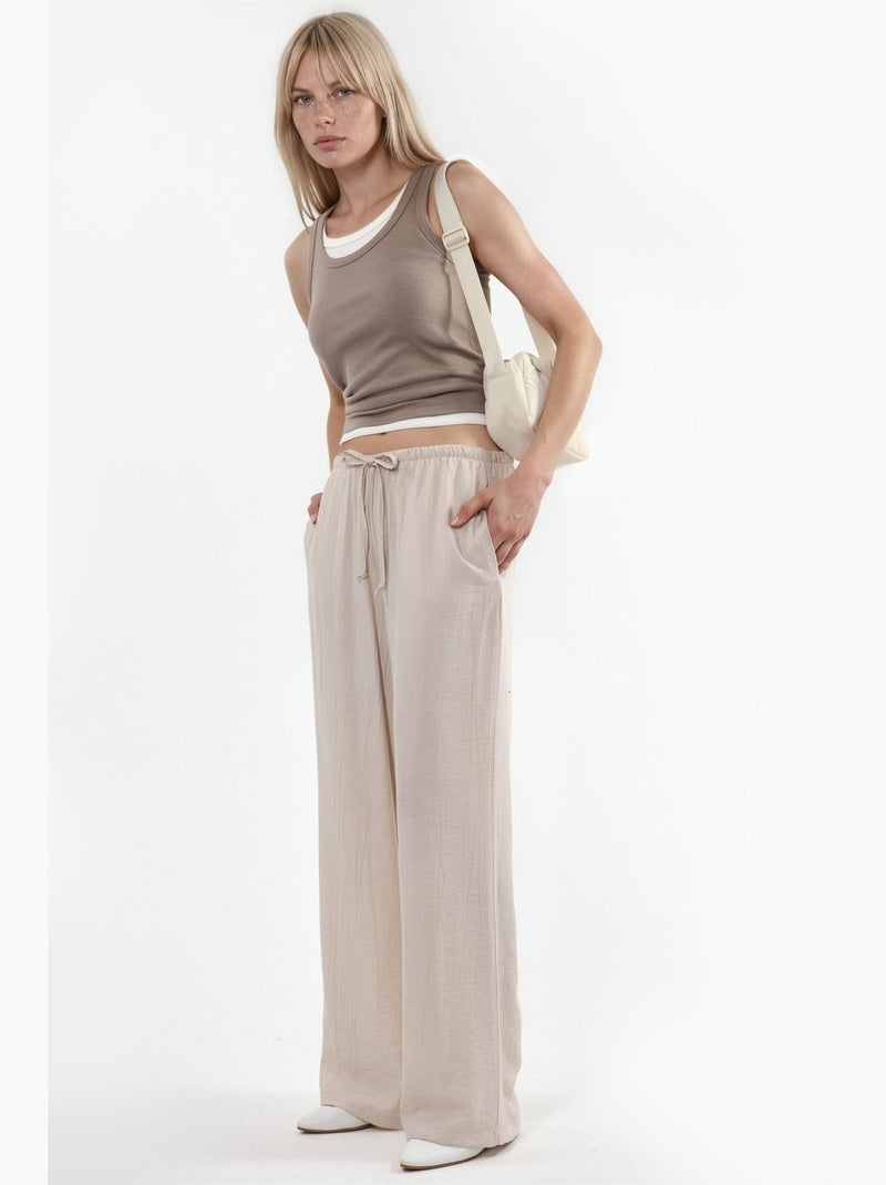 Pantalon tissé à jambe large pour femme busem Crème - Kiabi