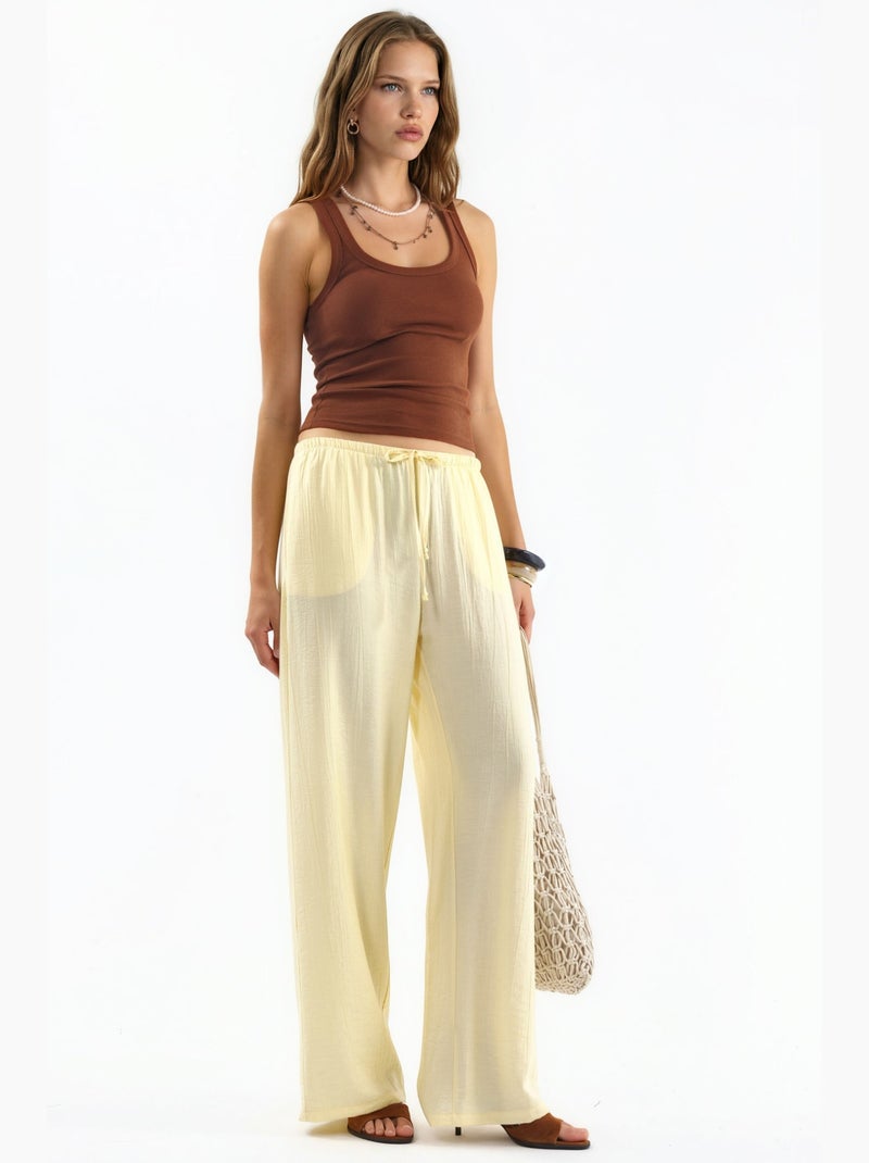 Pantalon tissé à jambe large pour femme busem Jaune citron - Kiabi
