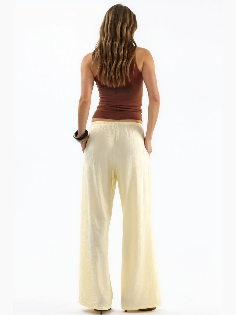 Pantalon tissé à jambe large pour femme busem Jaune citron - Kiabi