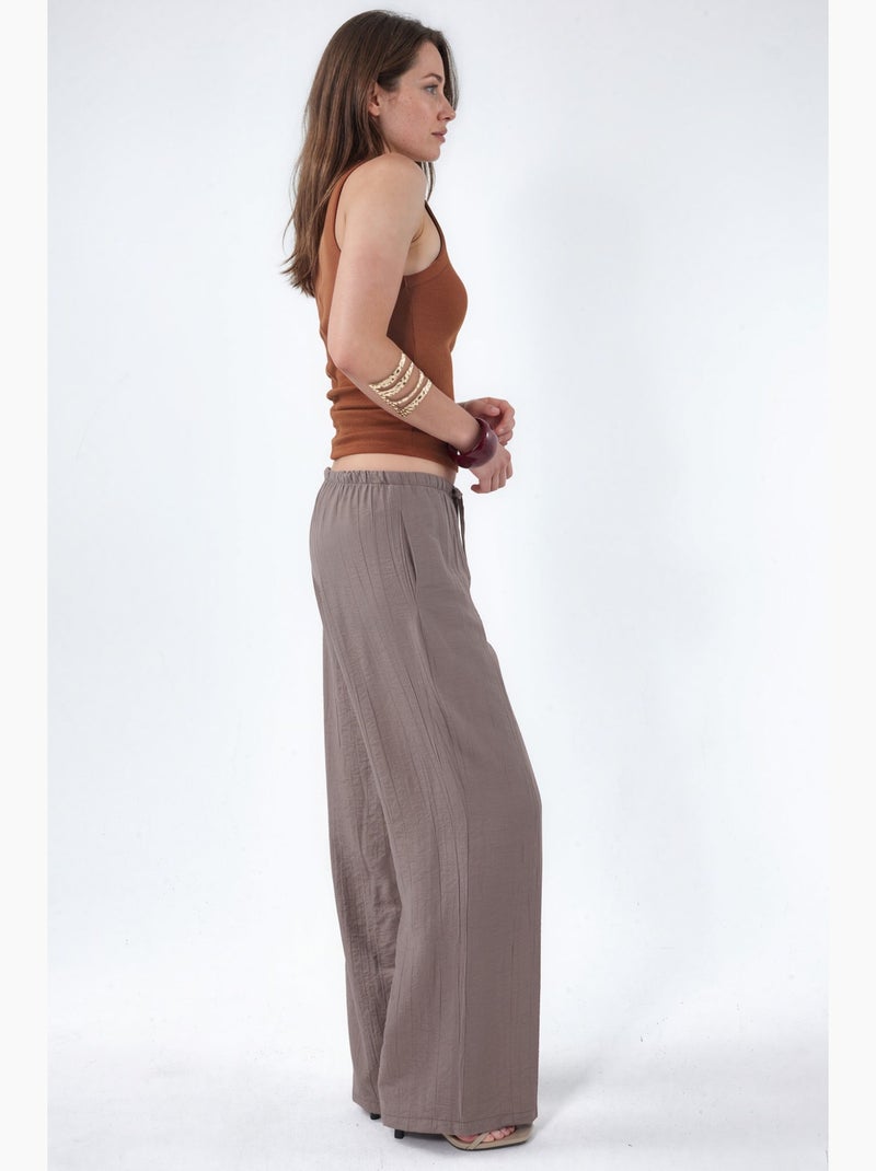 Pantalon tissé à jambe large pour femme busem Taupe - Kiabi