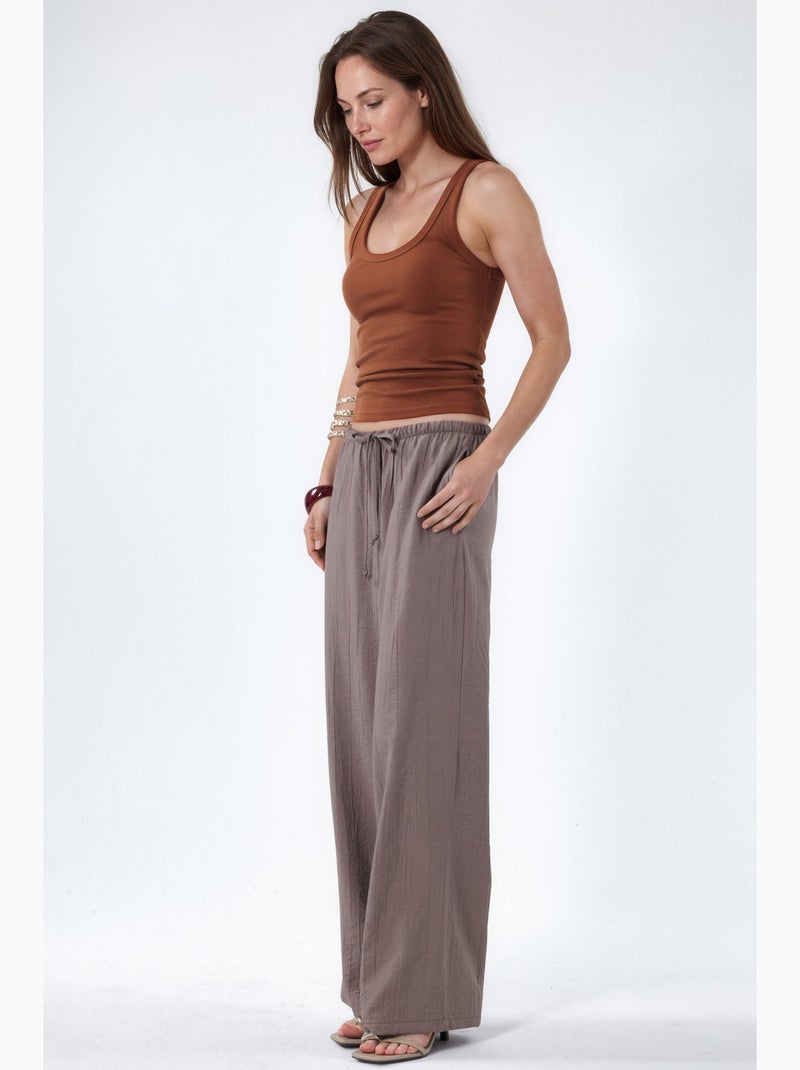 Pantalon tissé à jambe large pour femme busem Taupe - Kiabi